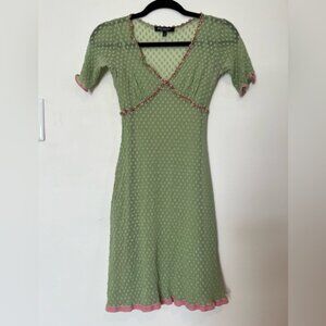 Betsey Johnson Vintage Green/pink Midi Dress   NY Style SizeM Y2K 90s Fairycore